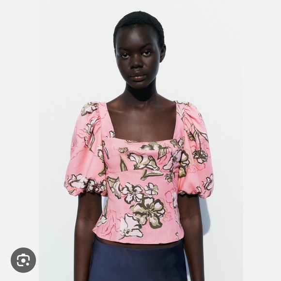 Zara Tops - ZARA LINEN BLEND PRINTED TOP